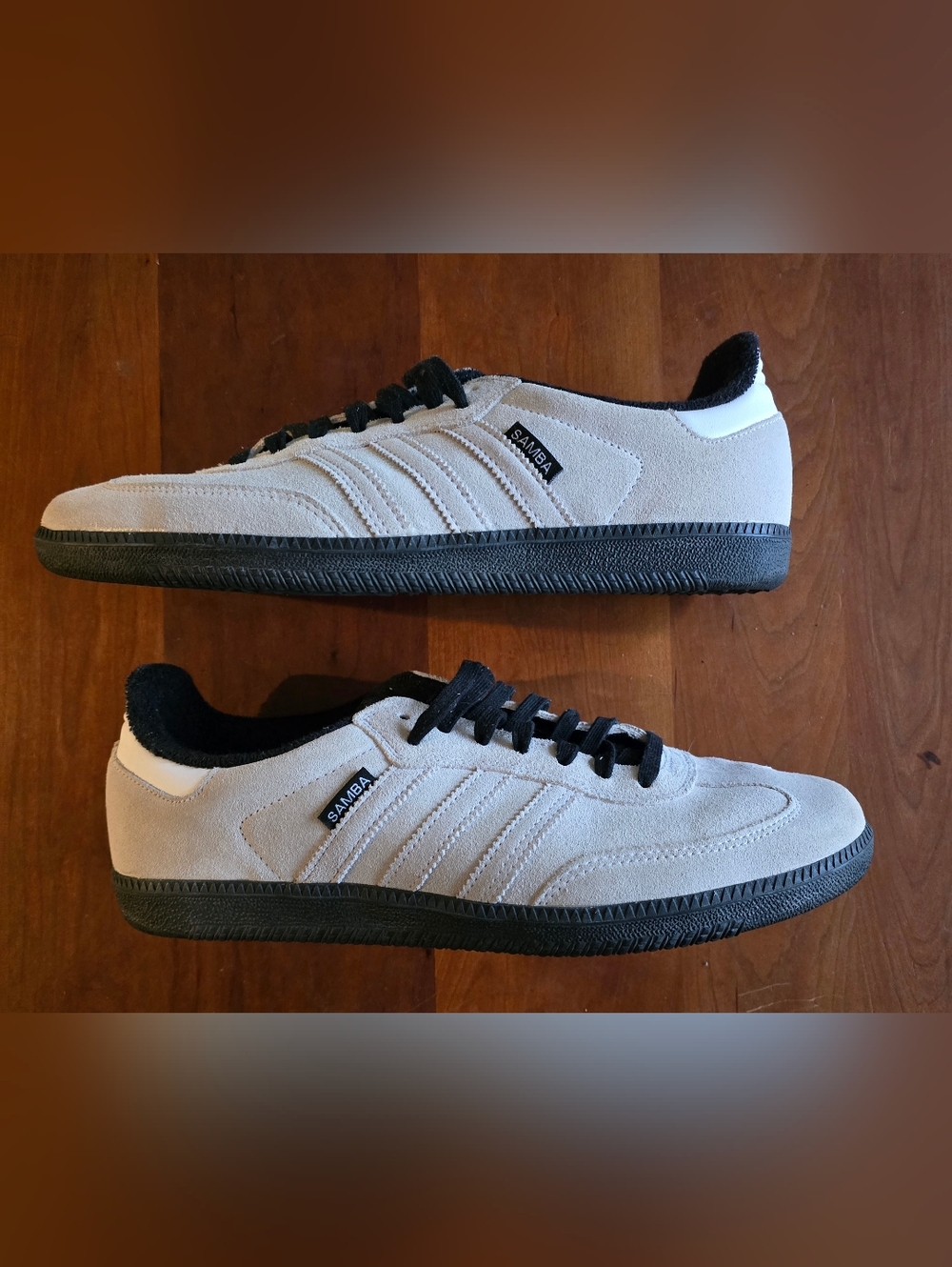 Adidas, Samba Men's 11.5, Suede Sneakers in Egg Shell White and Black Trim